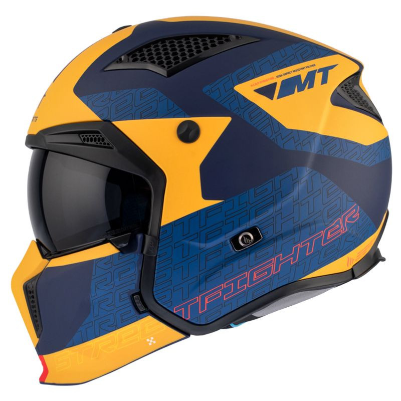 CASQUE TRIAL MT STREETFIGHTER SV TOTEM C3 BLEU/OR MAT   S  SIMPLE ECRAN TRANSPARENT TRANSFORMABLE AVEC MENTONNIERE AMOVIBLE (LIVRE AVEC UN ECRAN SUPPLEMENTAIRE DARK) (ECE 22.06)