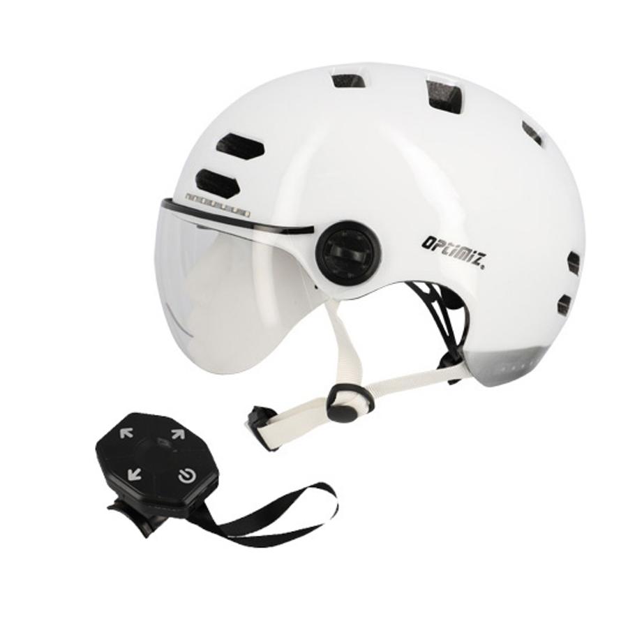 Casque Optimiz Visière et clignotant O394 (L, Blanc)