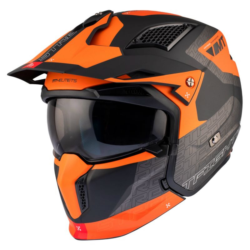 CASQUE TRIAL MT STREETFIGHTER SV S TOTEM B4 GRIS/ORANGE MAT XL SIMPLE ECRAN TRANSPARENT TRANSFORMABLE AVEC MENTONNIERE AMOVIBLE